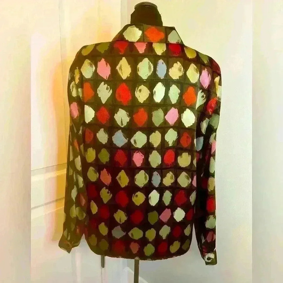 Alfred Dunner Womens 12 Green Multi Color Dot Button Down Long Sleeve Blouse - Picture 3 of 8